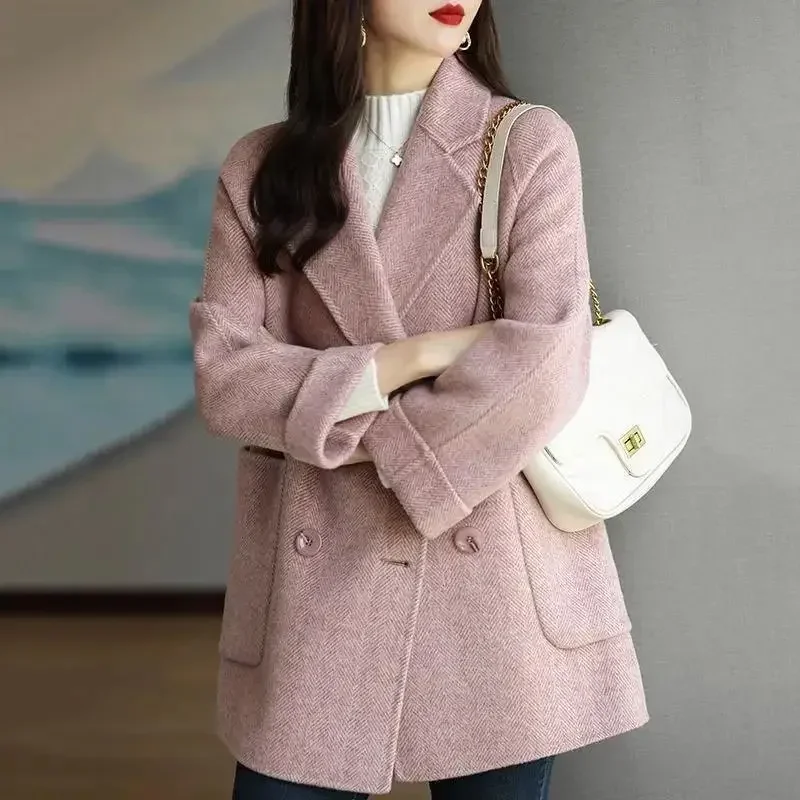 Women's Winter Coats Fashion Wool & Blends Overcoat Female Elegant Solid Thick Coat Double Breasted Long Jackets for Women 2023