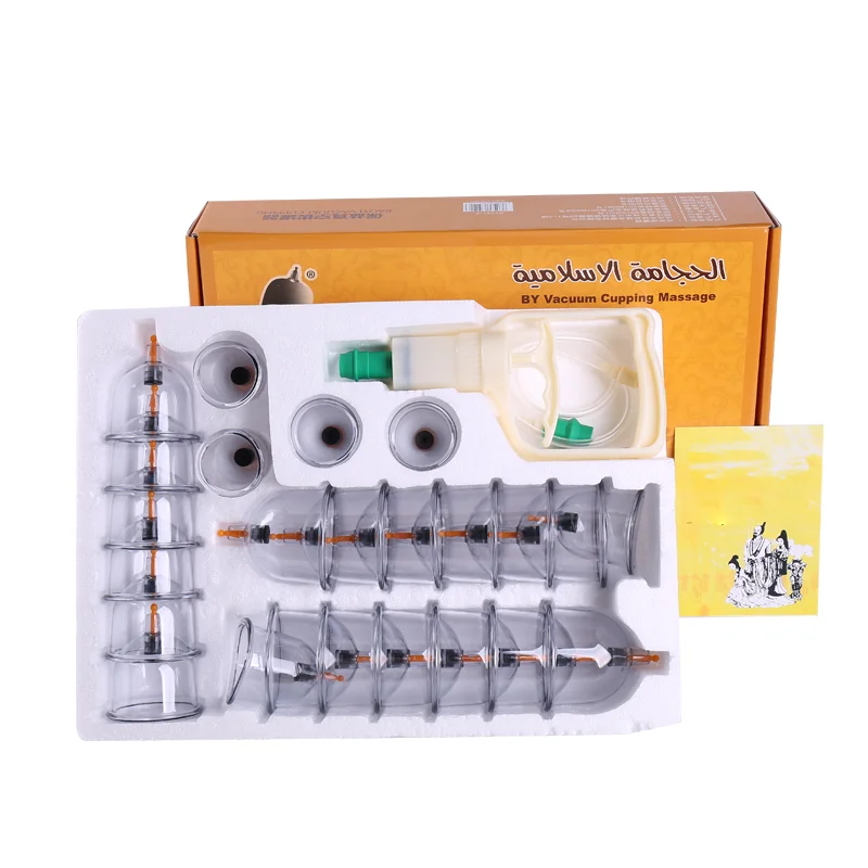 طقم أكواب الحجامة مكون من 24 قطعة مع مضخة هواء يدوية، مناسبة لتدليك الظهر #1