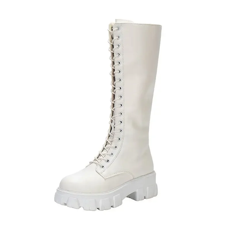 Casual Thick soled trend Boots comfortable ladies shoe Botas Winter women zipper new long boot Fashion lace up non slip shoes