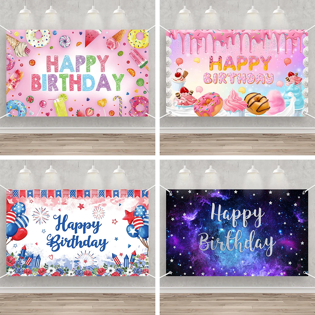 AIBIIN Happy Birthday Background Four Corner Perforated Suspension Customizable Birthday Party Photography Background Decoration