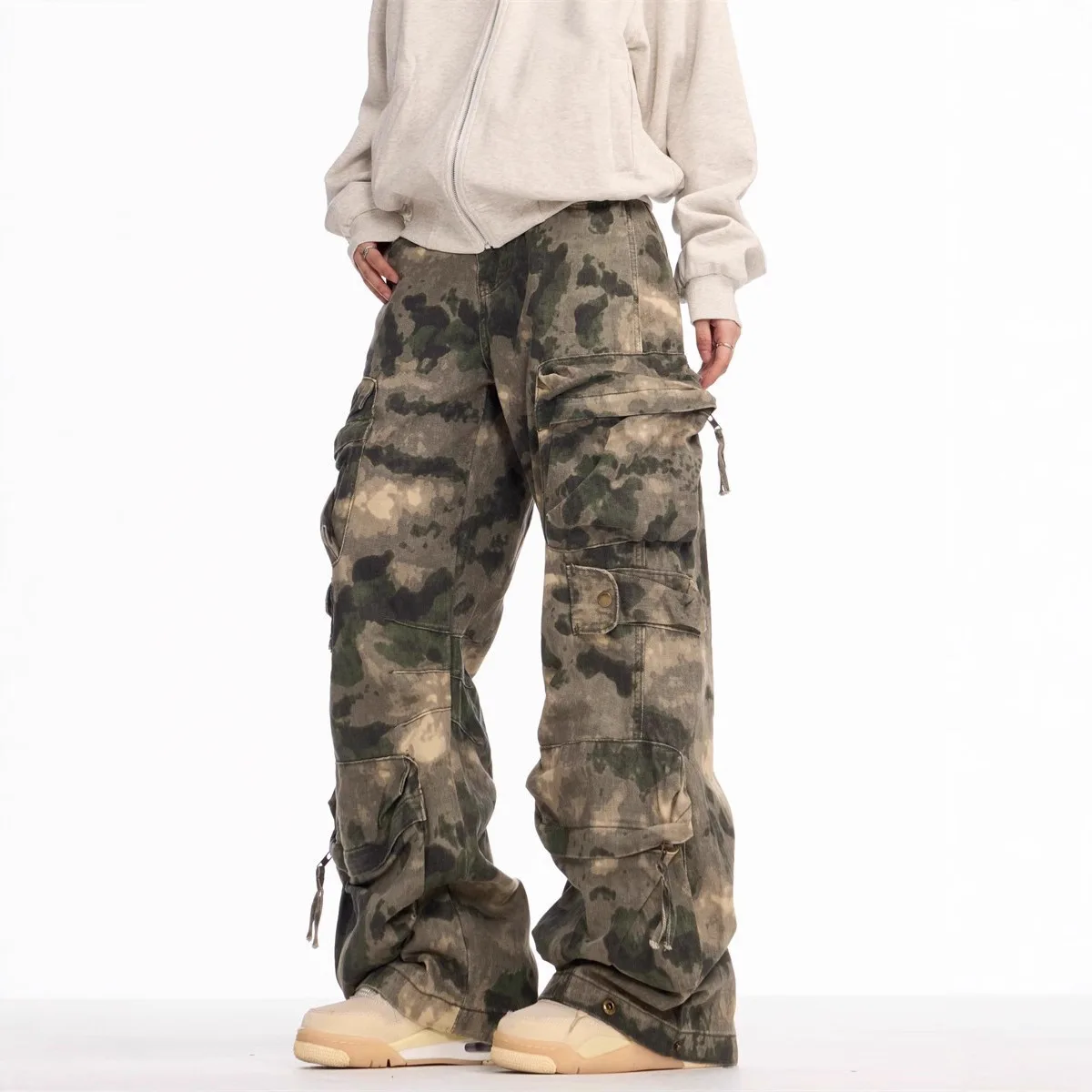 Unsiex Camouflage Cargo Pants 2026 New Spring Autumn American Camo Loose Pants For Men Multi Pocket Design Wide Leg Cargo Pants