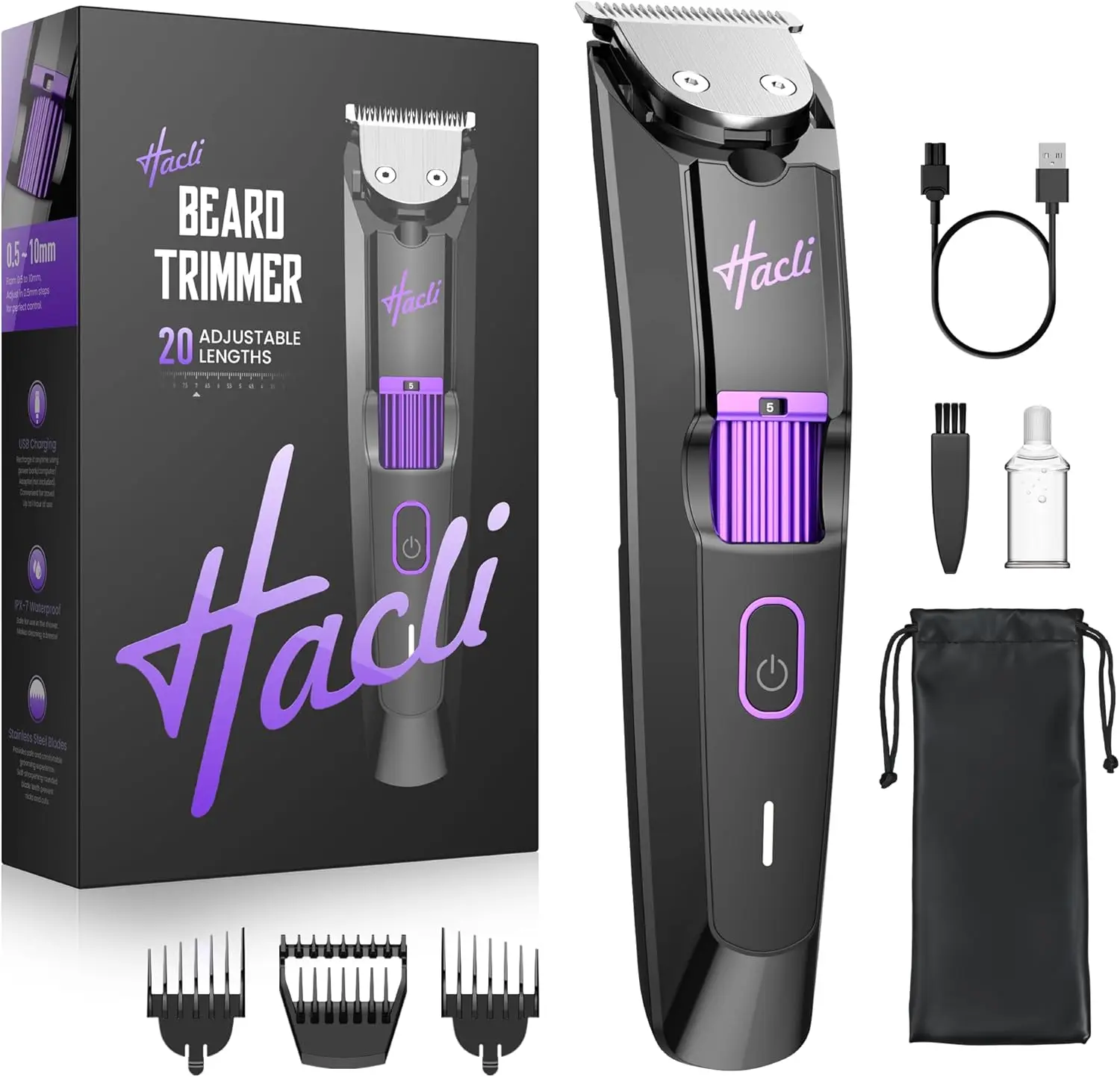 

Professional Cordless Beard Trimmer for Men - IPX7 Waterproof, 20 Adjustable Lengths, Wet/Dry Use, 80 Min Runtime, Gift Idea