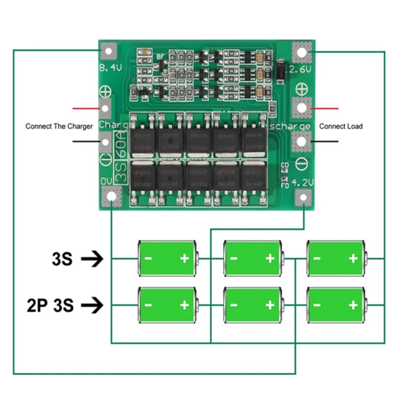 3pcs 3S 11.1V 12V 12.6V 60A 18650 Charger PCB BMS Protection Board with Enhance Li-ion Lithium Battery Charger Lipo Cell Module