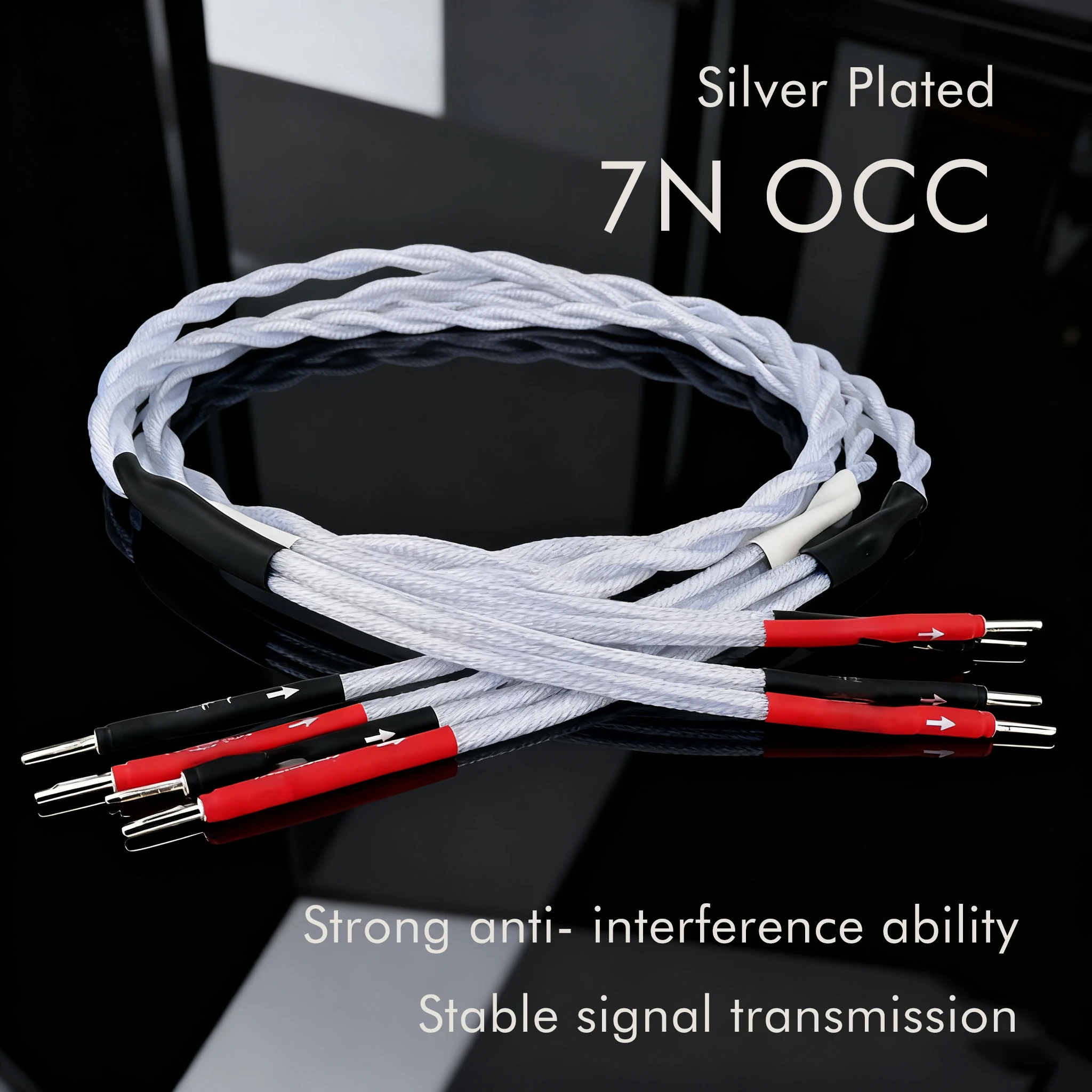 ペアスピーカーケーブル、スピーカーワイヤー、8N OCC銀メッキラインバナナプラグ付き、HiFiシステムアンプケーブル用