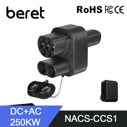 BERET CCS2 to Tesla Adapter Convertor 250Amper 1000V 250KW for Model 3/X/Y/S CCS COMBO 2 EV Charging Converter Adaptor