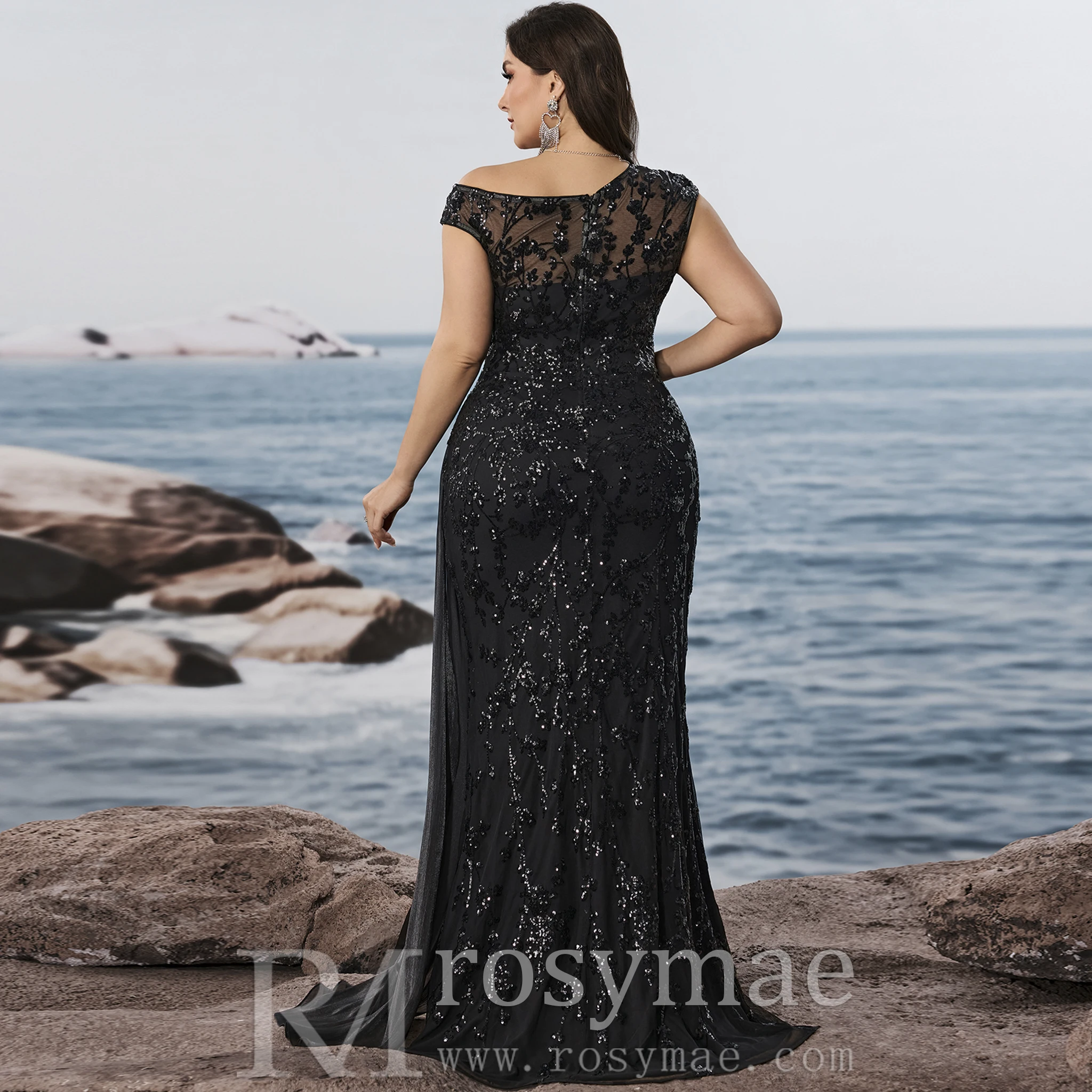 Rosymae vestido de noche de sirena de talla grande con retales de lentejuelas vestido Formal sin mangas para mujer elegante fiesta cóctel Galas boda