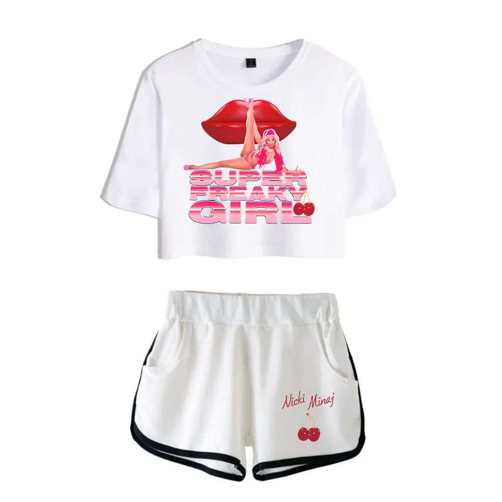 

Nicki Minaj merch, суперстрашная девушка, Женский облегающий кроп-комплект с открытым животом, комплекты для спортзала, уличная одежда, футболка в стиле хип-хоп