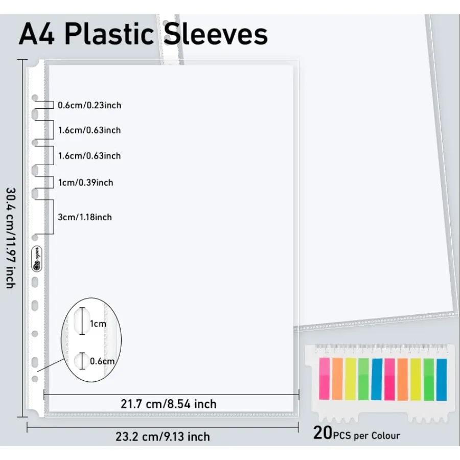 80 Folha transparente protetora para BindeHeavyweight A4 Puhed Pocket com abas adesivas Mangas fichárias sem ácido de 120 mícrons reforçadas 11