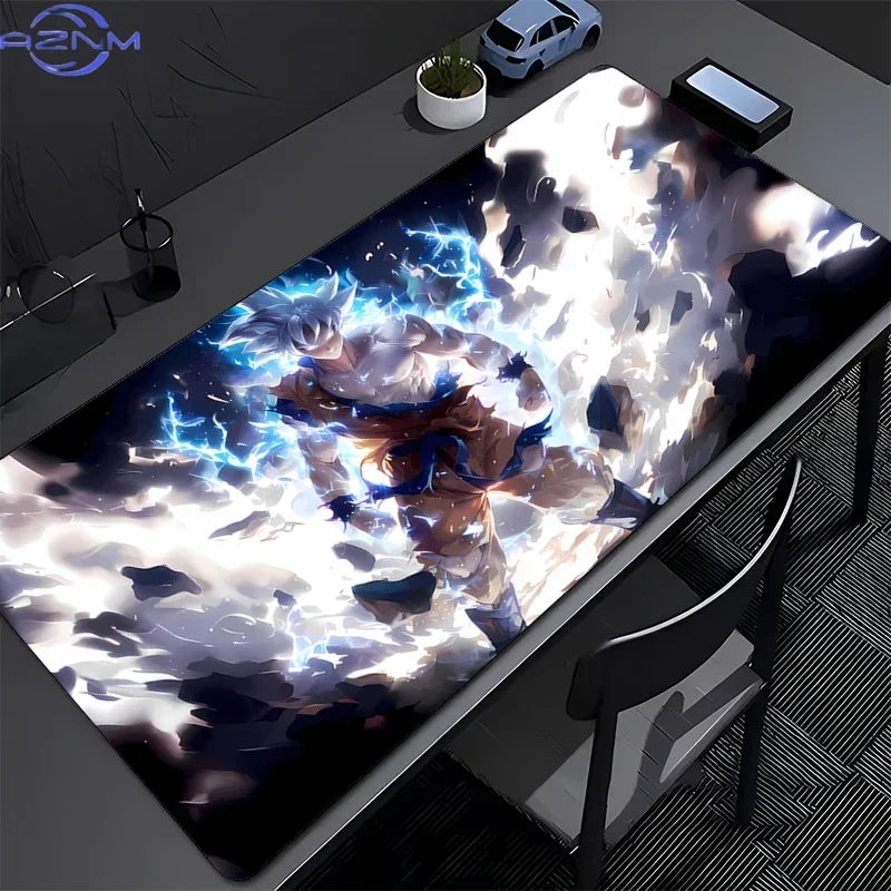 Dark Background Blue Thunder Anime Warrior Graphic Mouse Pad, Rubber Non-Slip Base Smooth Fabric Surface Gaming Mouse Pad for Ga