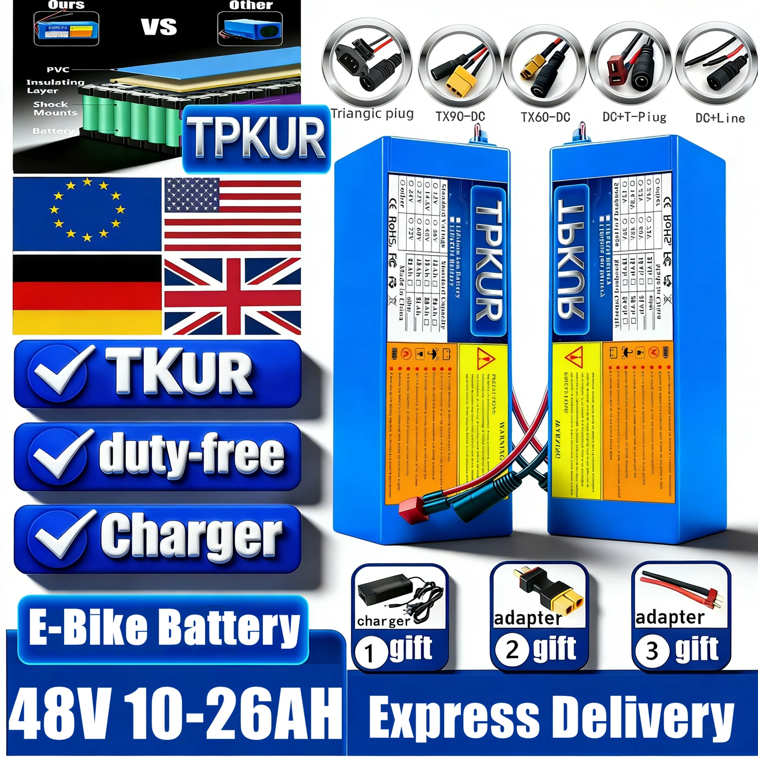 High Capacity 18650 48V 20Ah 12AH 16AH 26AH 10AH 13S5P lithi