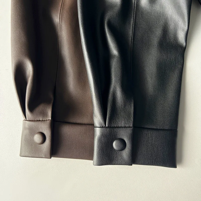 Lederjacke mit Stehkragen ~ Reißverschluss, umweltfreundliche Leder-Fliegerjacke, gerade Röhre, winddichte Lederjacke