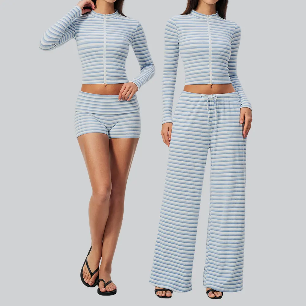 Women's 2PCS Tracksuit Ribbed Long Sleeve Zip Top High Waist Butt Lift Pants Set Yoga Clothes Athletic Wear Fitness Workout Suit