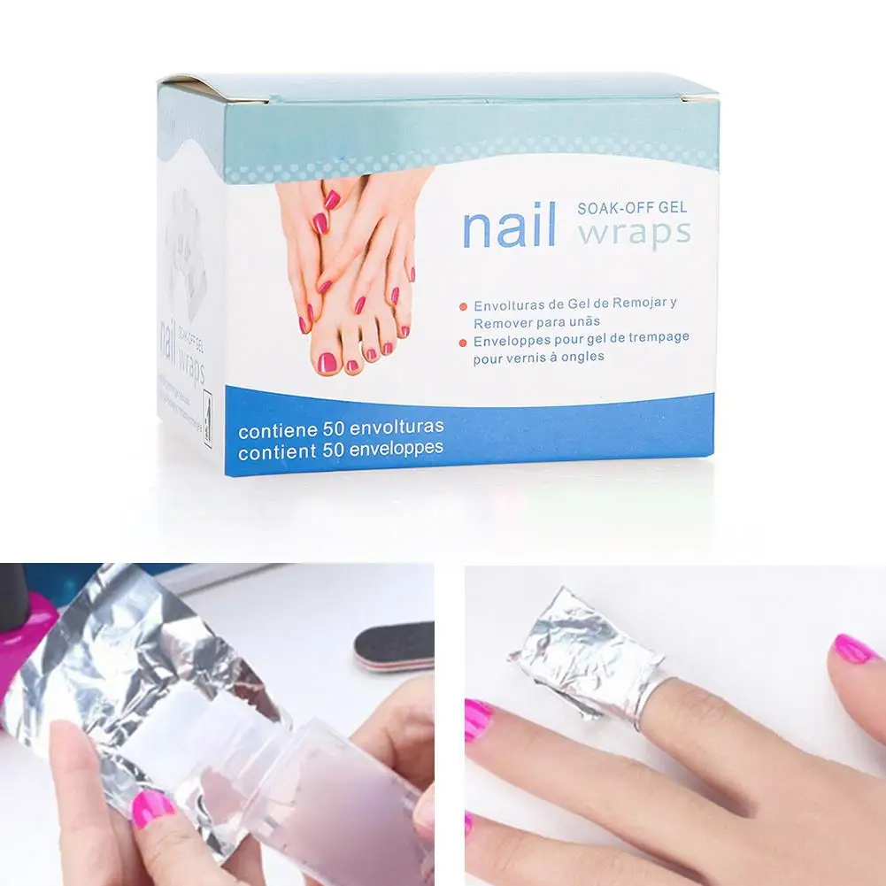 50 ชิ้นเล็บกําจัดฟอยล์ Wraps - Soak Off เจลอะคริลิค Remover สําหรับ UV Nail Art - เครื่องมือแต่งหน้า