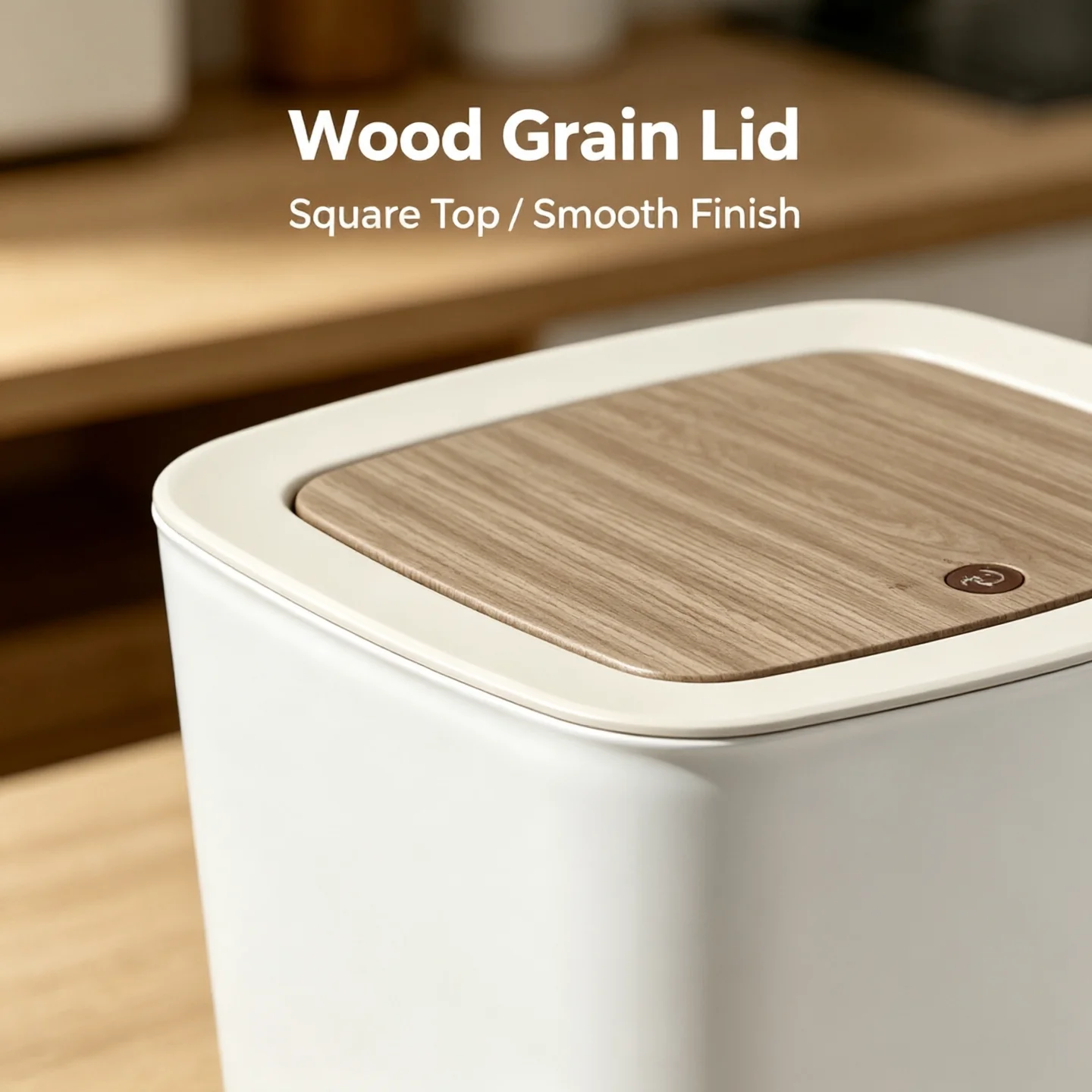 Home Decor Press‑Open Trash Can, Square Plastic Waste Bin with Simulation Wood Grain Lid & Plastic Support Legs for Bedroom Study Room