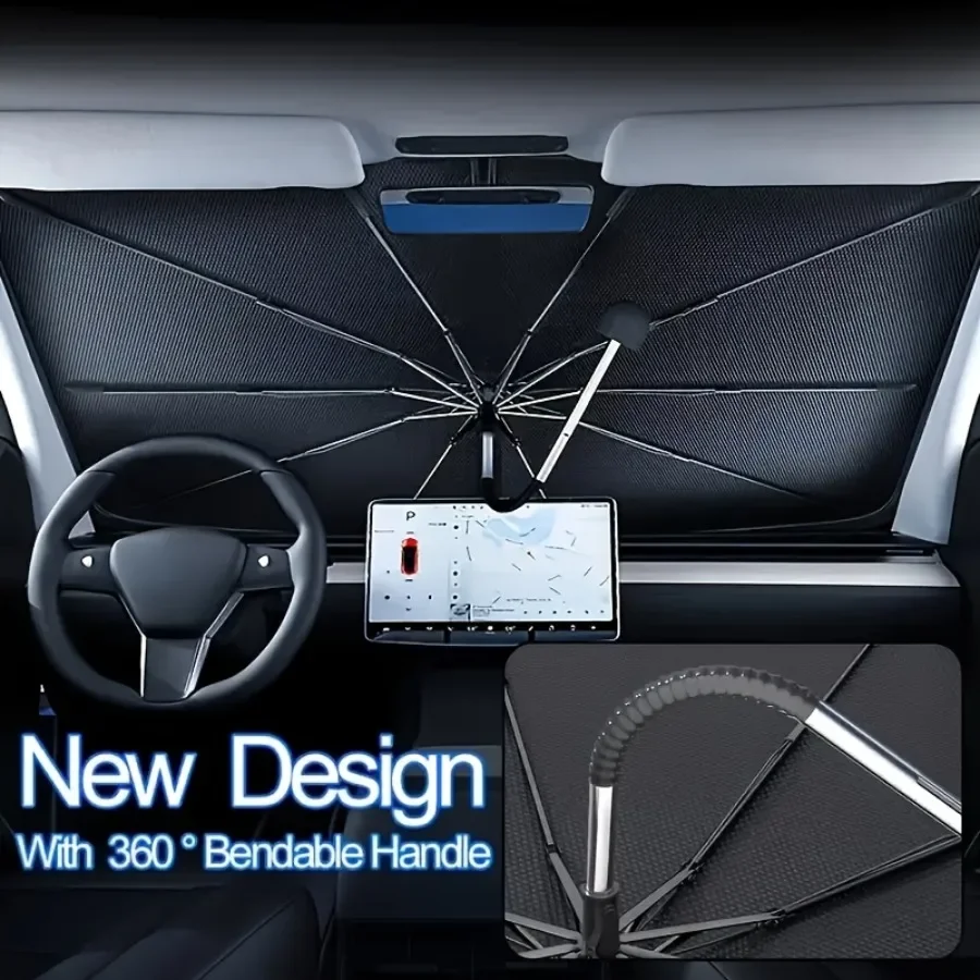 مظلة أمامية للسيارة قابلة للانحناء، مرآة رؤية خلفية قابلة للفتح؛ ترقية 360 درجة °   مظلة زجاج أمامي دوارة بمقبض ذراع قابل للانحناء.
