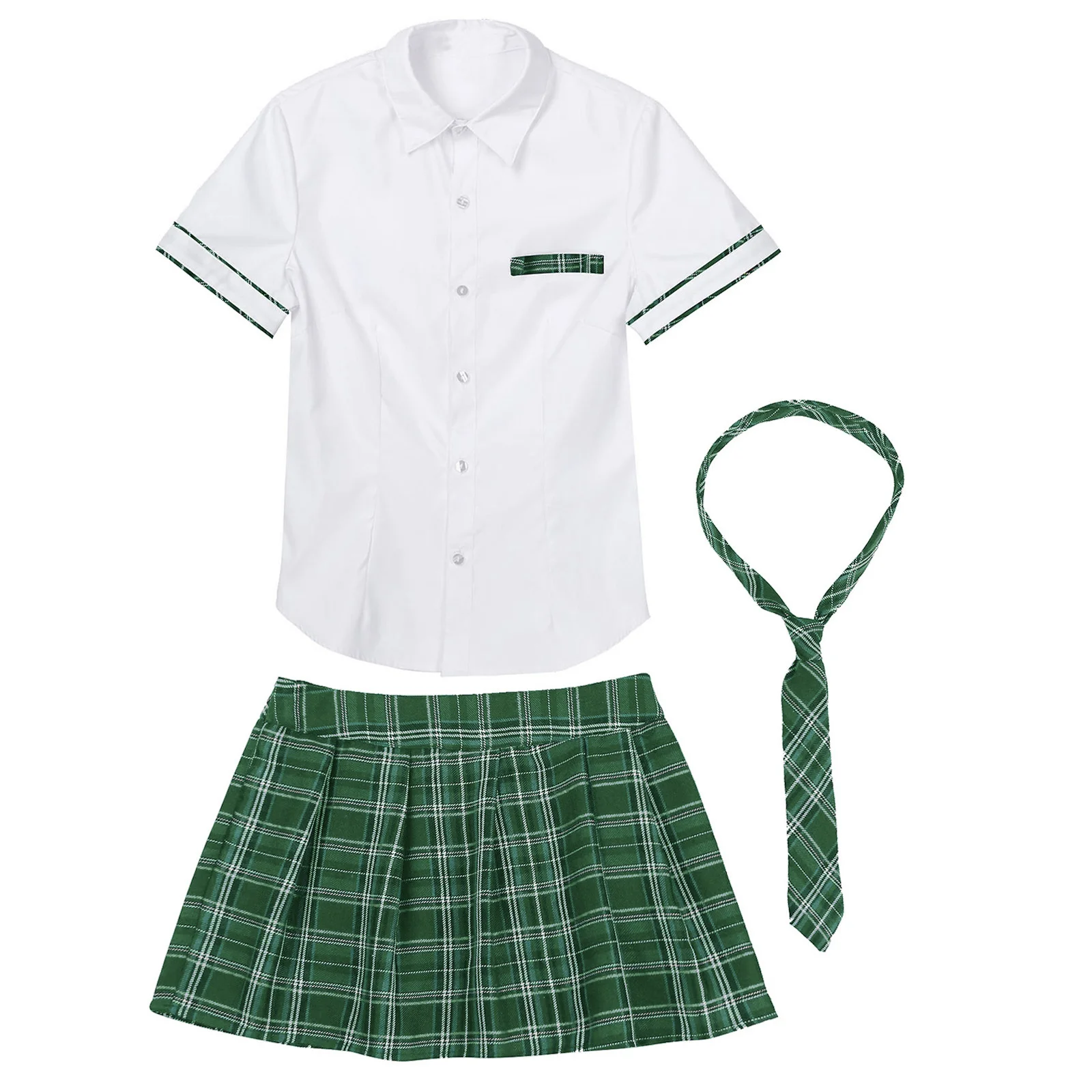 Mulheres halloween estudantes cosplay traje camisa de manga curta com xadrez mini saia gravata sexy uniforme escolar fotografia outfit