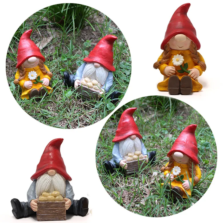 Halloween Christmas New Sculpture Ornaments Potato Hat Brim Couple Dwarf Doll Garden Courtyard Decoration Ornaments Wholesale