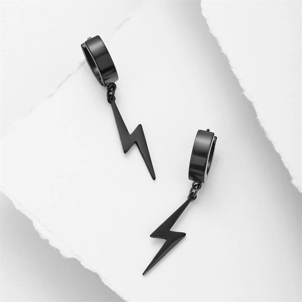 Unift Lightning Stainless Steel Earrings Men Women Punk Hip Hop Piercing Jewelry Weather Thunderbolt Hoop Earrings Wholesale