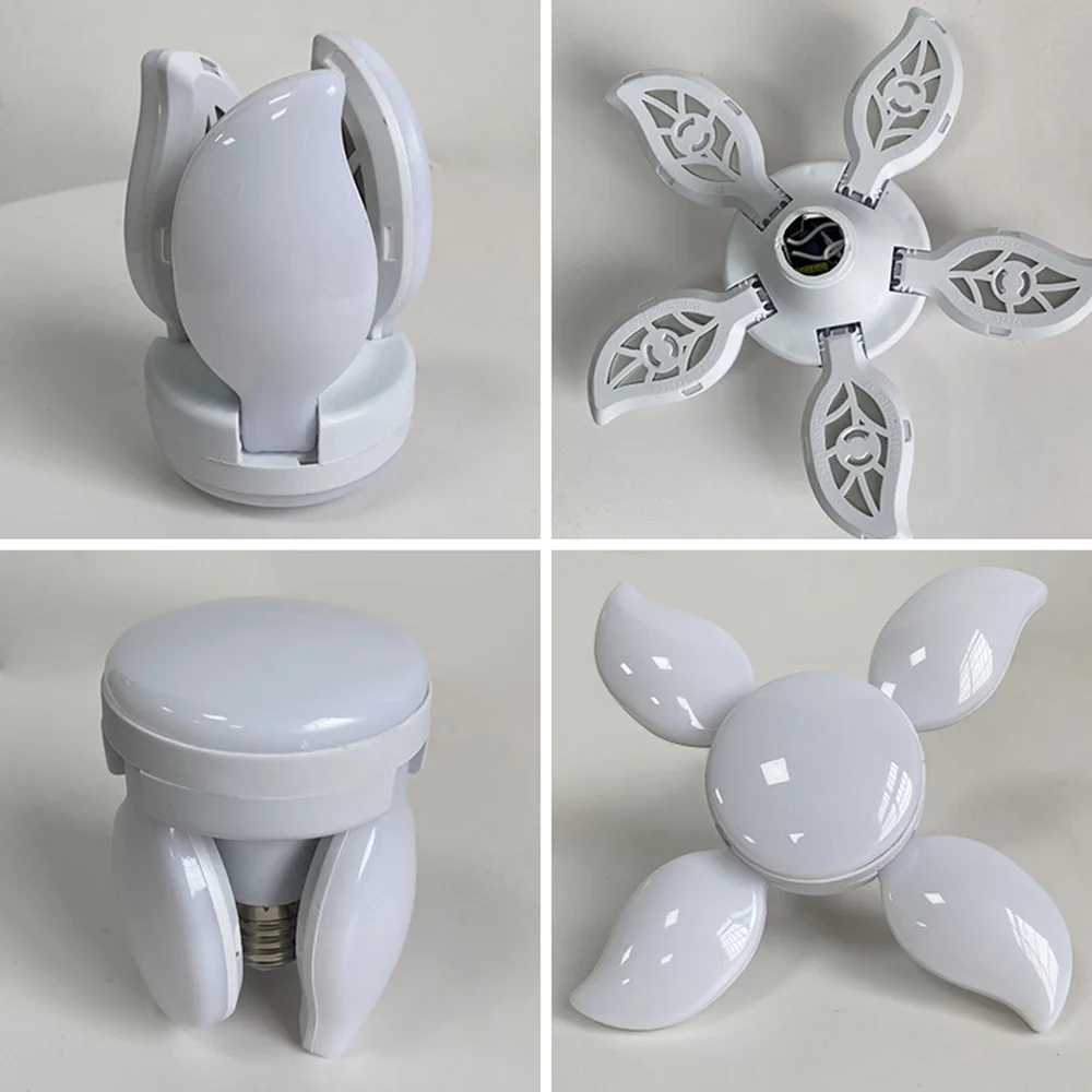 Foldable E27 LED Bulb Foldable Fan Blade Lamp Living Room Ceiling Light AC175-265V Industrial Lighting Garage White Light