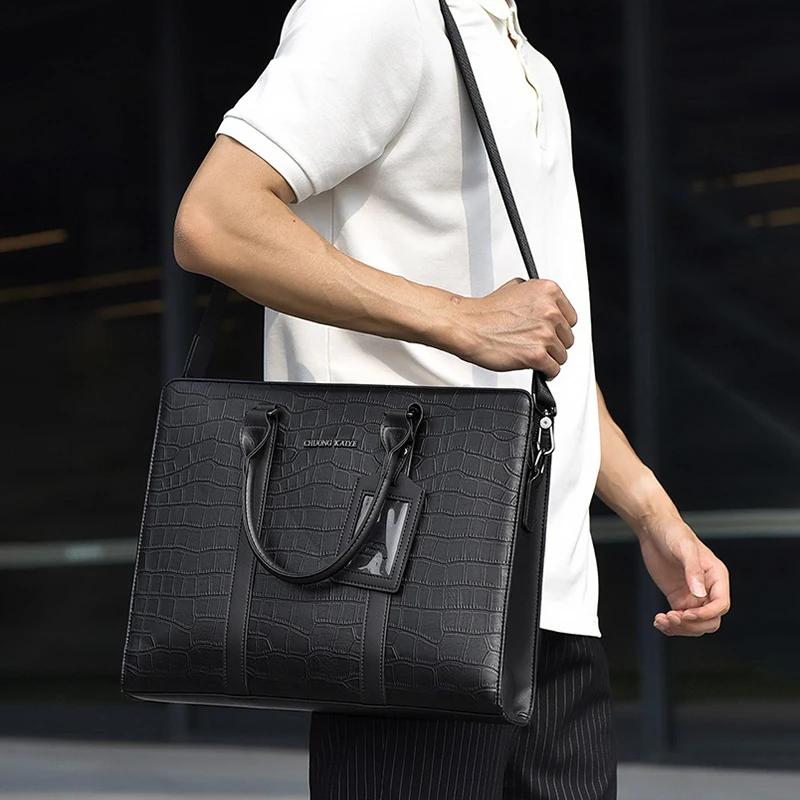Valigette da uomo in PVC di grande capacità, design esecutivo, business, portfolio per laptop da 14 pollici, borsa a tracolla per ufficio, borsa A4