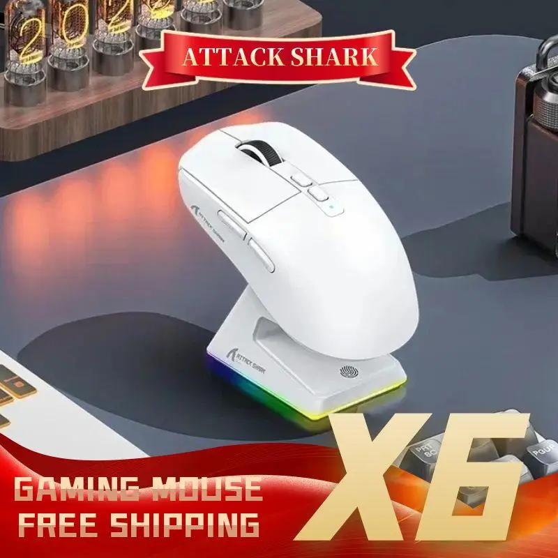 

Attack Shark X6 RGB Wireless Bluetooth Mouse Tri-Mode PAW3395 2.4G Connectivity Touch Magnetic Charging Dock Macro Gaming Mouse