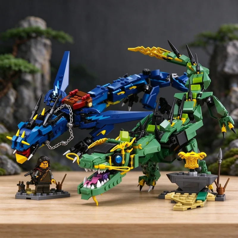 Classic Movie Thunder Blue Dragon And Flying Mech Green Dragon Building Blocks Educational Toys Birthday Gifts
