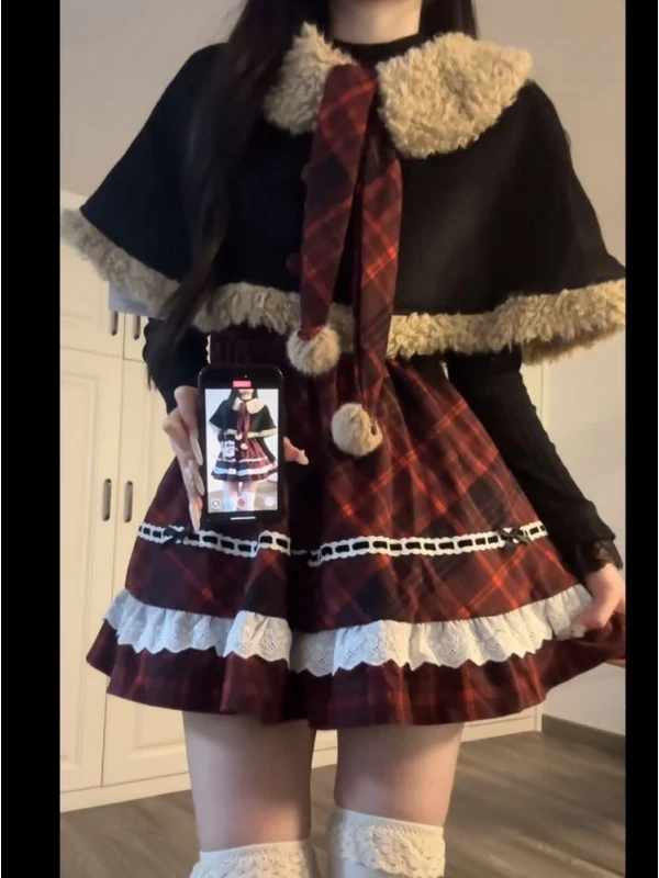 

Пушистые зимние пальто Cisas Aosphere Dr Set с высокой талией, клетчатый вязаный дизайн Dr, милый дизайн на молнии