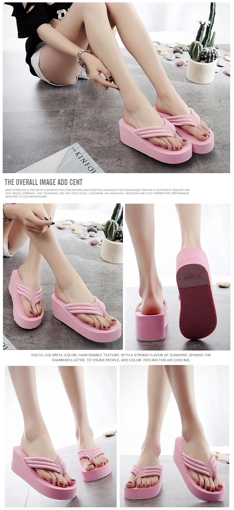 Leichte Keilabsatz-Flip-Flops für Damen, Modische Zehensteg-Plattform-Sandalen, Damen-Sommer-Sandalen mit dicker Sohle, rutschfeste Strandsandalen – Detail 8