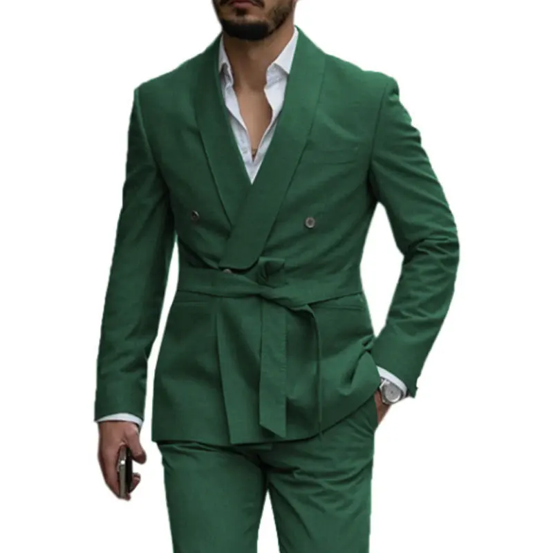 

Men Two Piece Suit Sets Slim Fit Ensemble Turn Down Collar Full Sleeve Blazers Straight Lace Up Pants Evening Formal Spring 2026