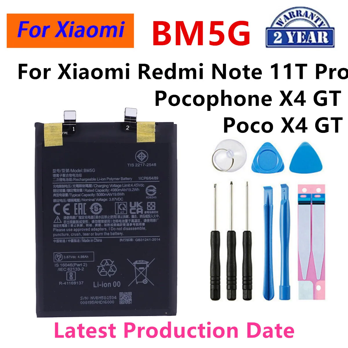 Nieuwjaar Originele Bm 5G 5080Mah Vervangende Batterij Voor Xiaomi Redmi Note 11T Pro/Pocofoon X4 Gt/Poco X4 Gt Batterijen Gereedschap