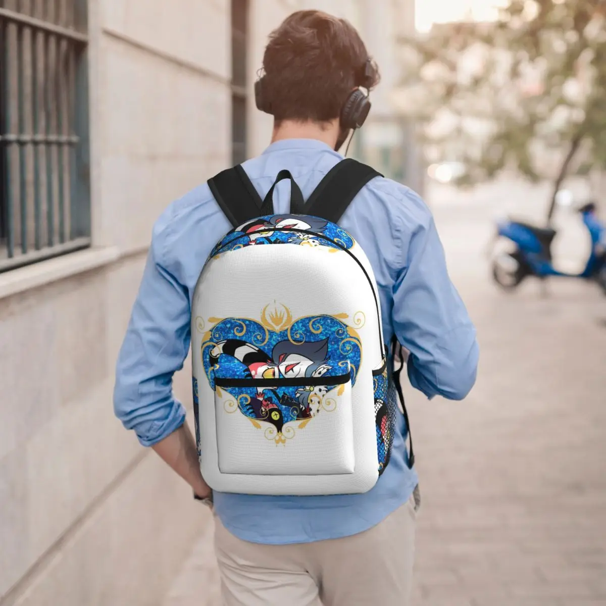 Helluva Boss Stolas And Blitzo Heart Frame Backpack Boys Girls BookBag Kids School Bag Laptop Shoulder Bags for Men Women