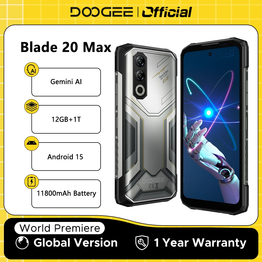 DOOGEE Blade20 Max هاتف متين Gemini AI 12GB RAM 1T ROM 6.6 بوصة شاشة 11800 مللي أمبير بطارية 64 ميجابكسل كاميرا أندرويد 15 هاتف محمول
