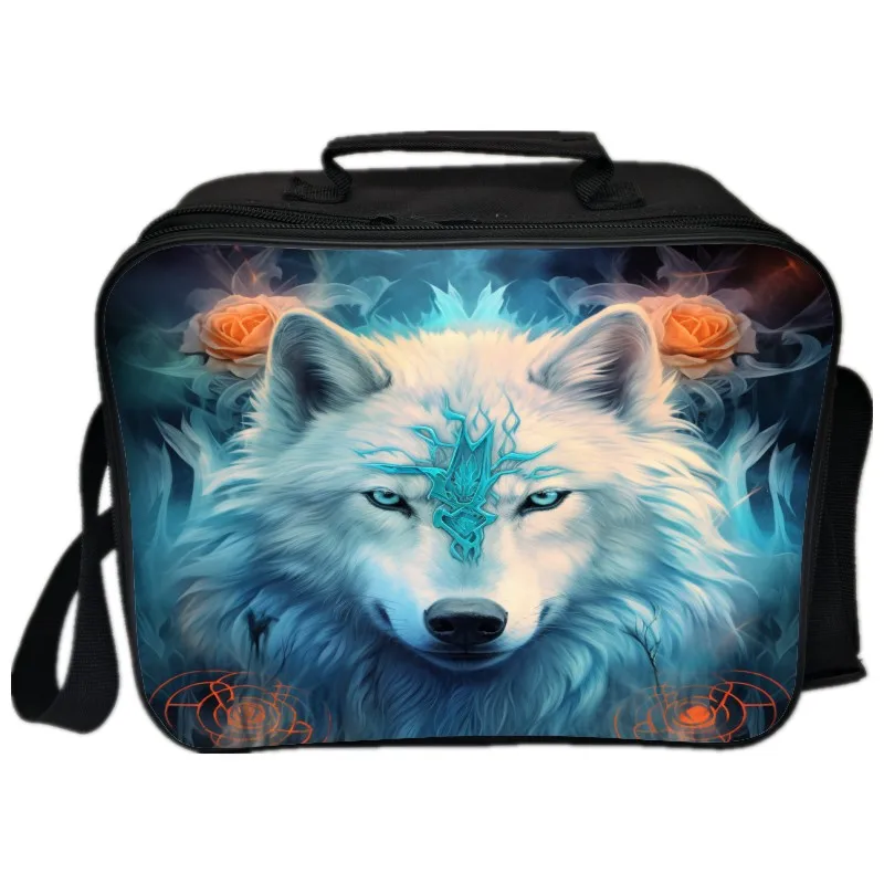 Digital printed animal roses and wolf children's lunch bag for Boys and Girls Fashion Bento Bag Outdoor Lunch Thermal Bag