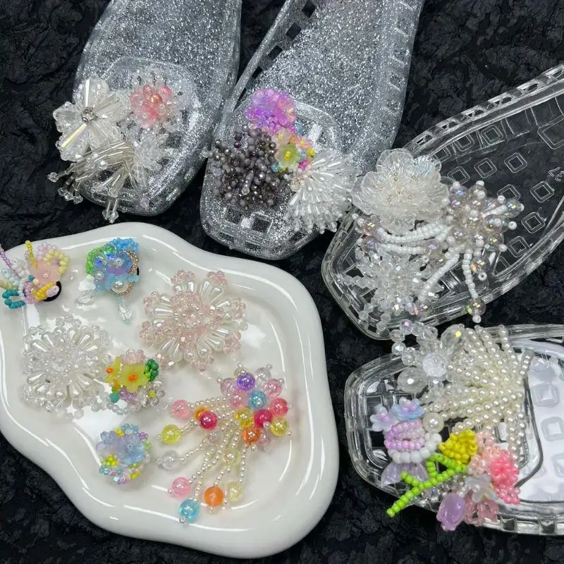 

Handmade Dopamine Handcrafted Beaded Jelly Shoes Sports Sandals Accessory DIY Decorative Shoe Flower Slippers Colorful Buckles