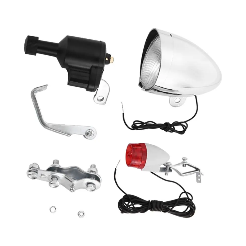 Vintage Friction Dynamo Bike Light Kit Classical Retro Front Rear Lamp For Commuter Mountain Bicycle Cycling Equipment