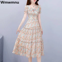 Print Summer Slim Doll Collar Dress Women Short Sleeve Korean Midi Vestido Fashion Oversize 4xl A-line Elegant Casual Dresses