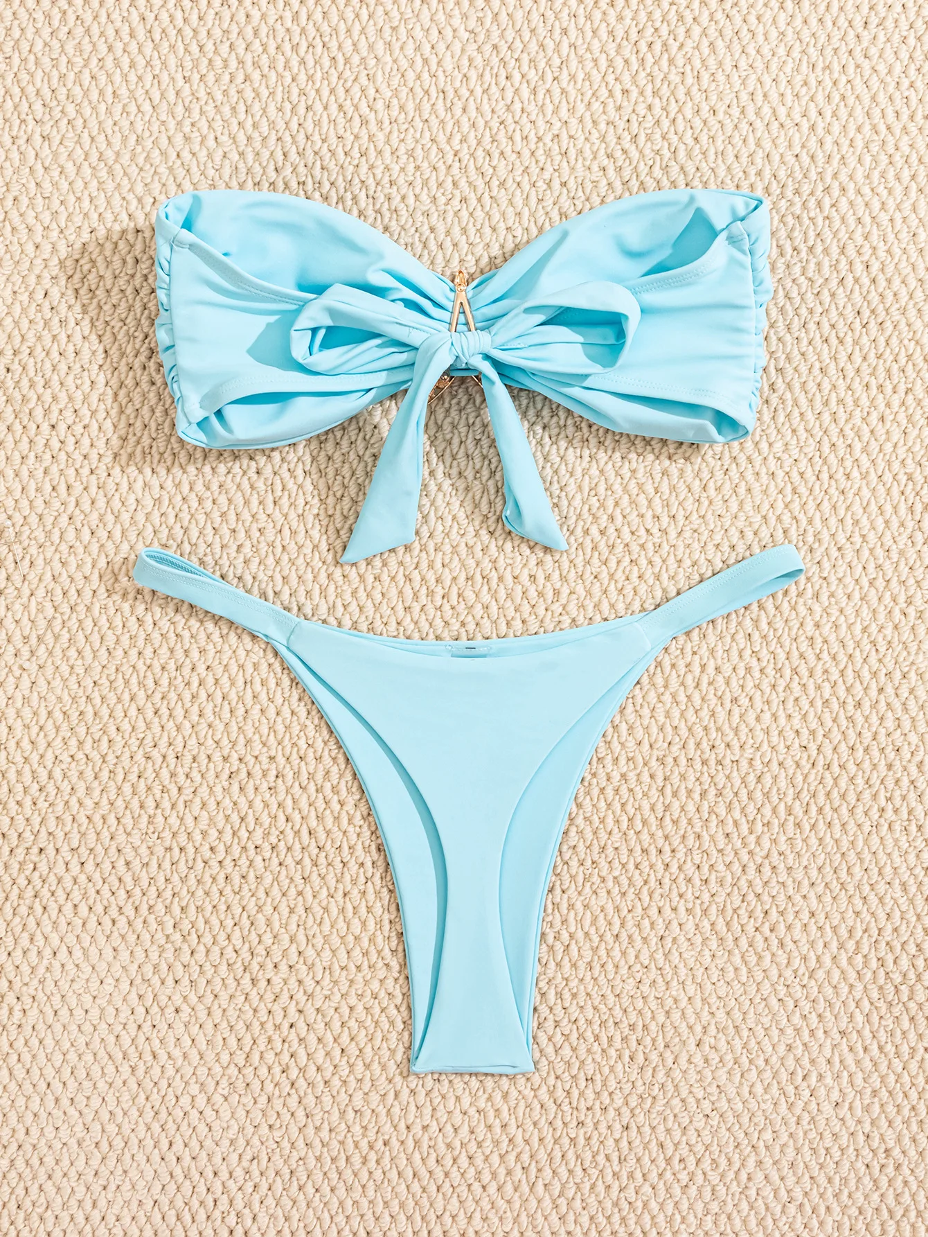 Sexy Bandeau Micro Bikini Set Women Swimwear Metal Solid Thong Biquini Swimsuit Strapless Beachwear Bathing Suit 2025 Mujer