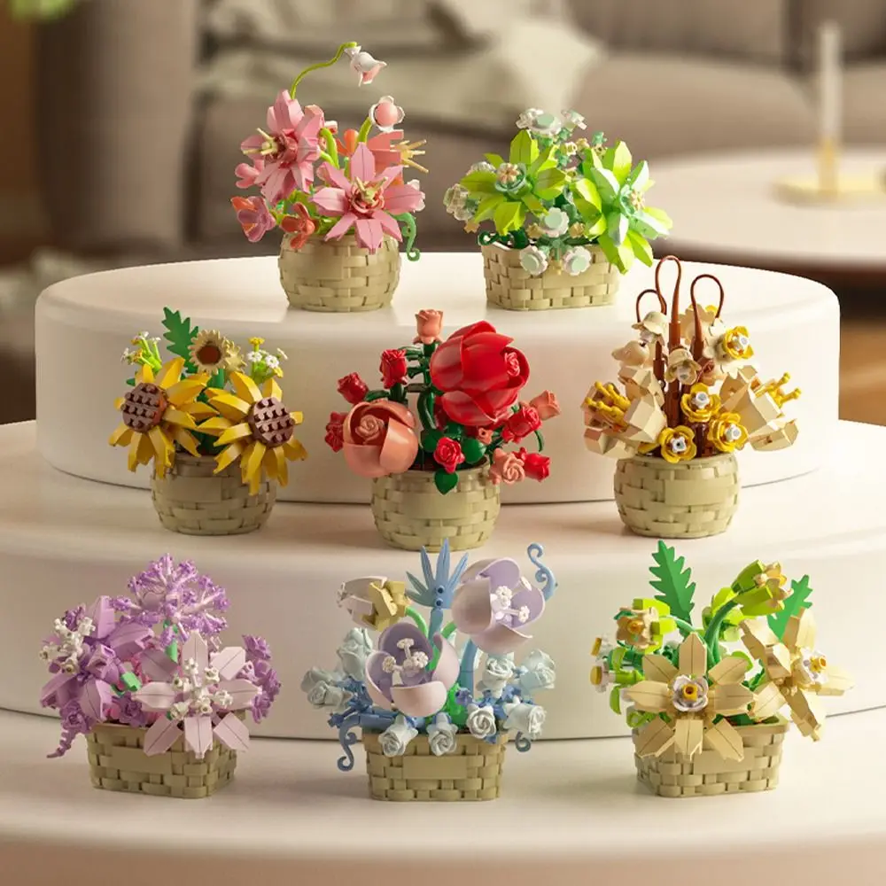 Nuovi Blocchi da Costruzione Fai-da-Te, Interessanti Ornamenti, Cesti di Fiori, Regalo Creativo per Bambini, Modelli di Piante in Vaso