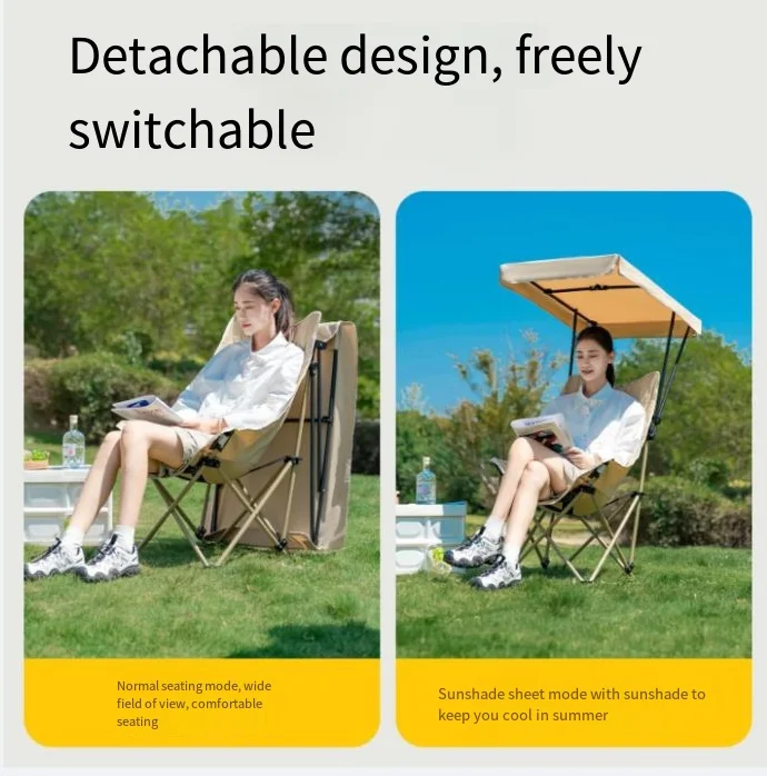 Portable Outdoor Moon Chair with Umbrella Fishing Dock Sunshade Tent Camping Beach Chair Waterproof Oxford Fabric High Back