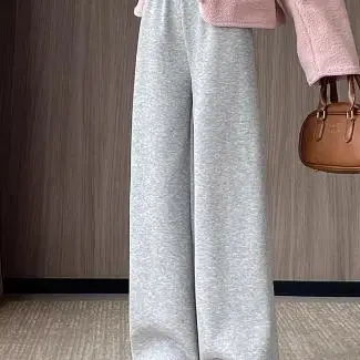 

Soft Dra Knitted Wide Leg Pants Women's Autumn Winter Faux Camere Slim Fit Straight Cut Fce Lined Casual Trousers
