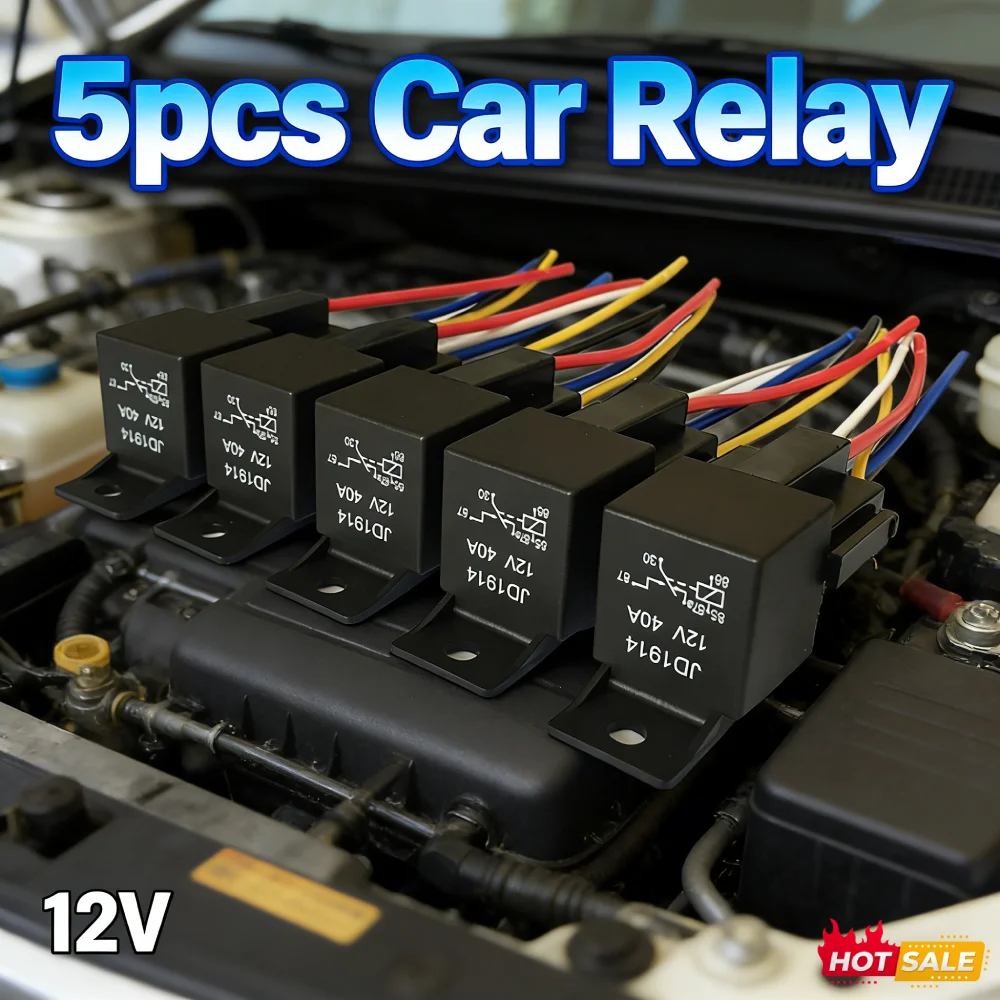 5pcs 5 Pin 40A SPDT Car Relay with Pre Wired Harness Socket 12V High Sensitivity Low Power Consumption Auto Parts