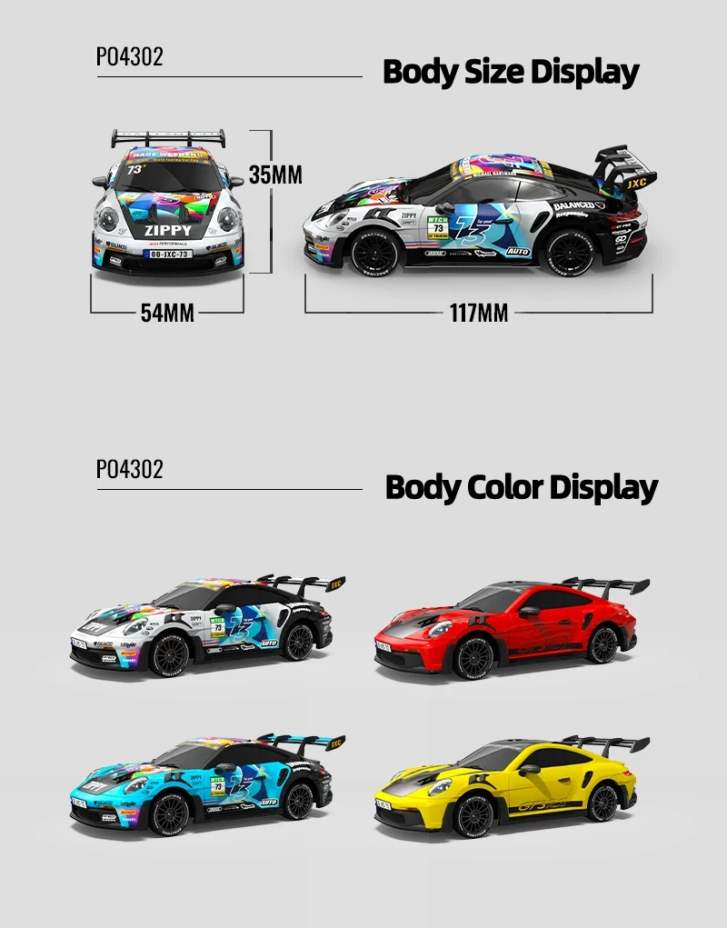 JXC PO4302 1:43 Mini High Speed 4WD RC Drift Racing Car 2.4G 20KM/H Full Proportional Throttle 8‑Color LED Light Hobby Toy Gift
