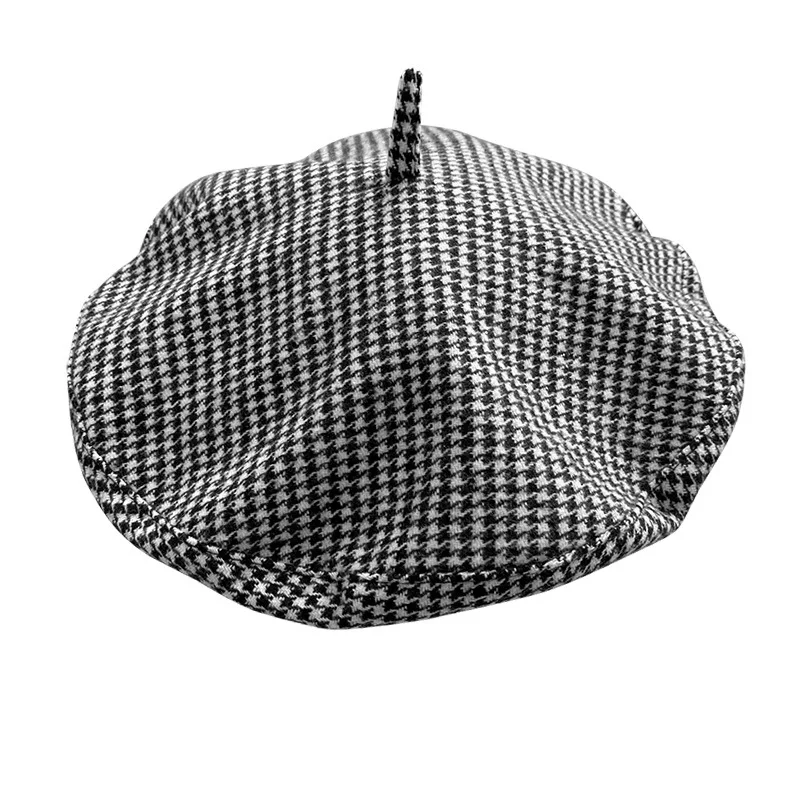 Houndstooth Big Head Newsboy Cap Women Beret Vintage Painter Spring Summer Autumn Winter Hats Octagonal Caps Female Bone  0008