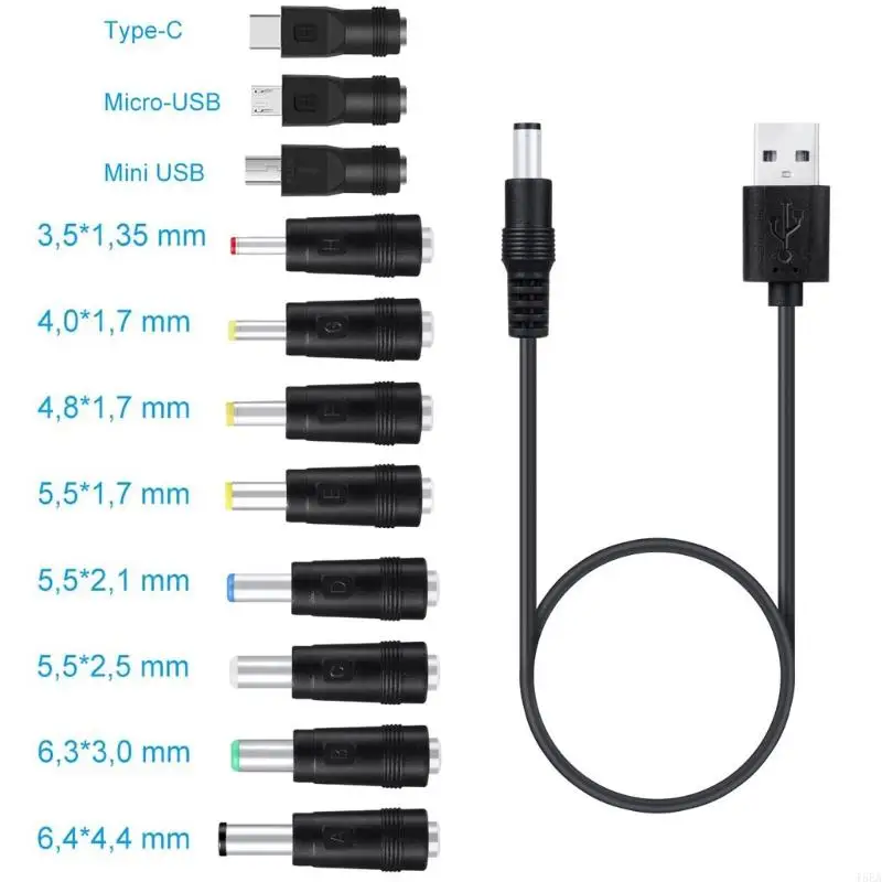 T5EA Handy-Lüfter, Lautsprecher, Router, LED-Lampe, USB auf 5,5 x 2,1 mm, 3,5 mm, 4,0 mm, 4,8 mm, 6,4 mm