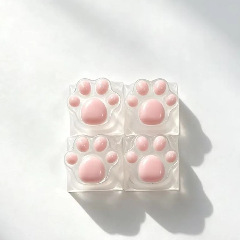 1PC Personalized Mechanical Keyboard Transparent Cute Cat Paw Keycaps Key Cap OEM Cross Shaft Resin Handmade R4 Keys