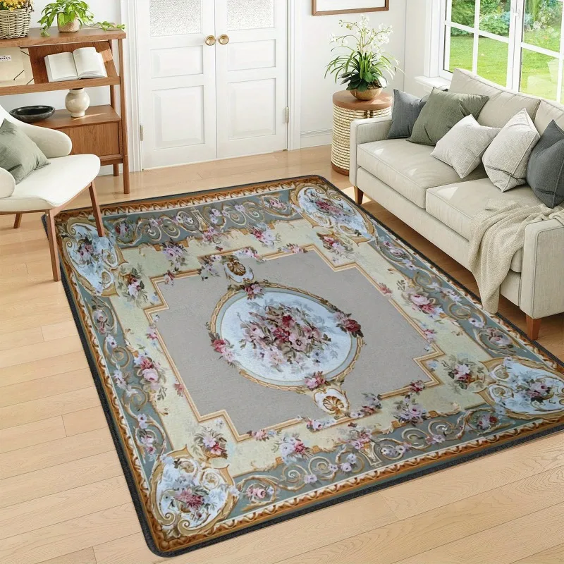 

Vintage Rustic Carpet Shabby Rose Rugs Luxury Soft Elegant Traditional Rugs Floral Floor Carpet Home Living Room Bedroom Mats