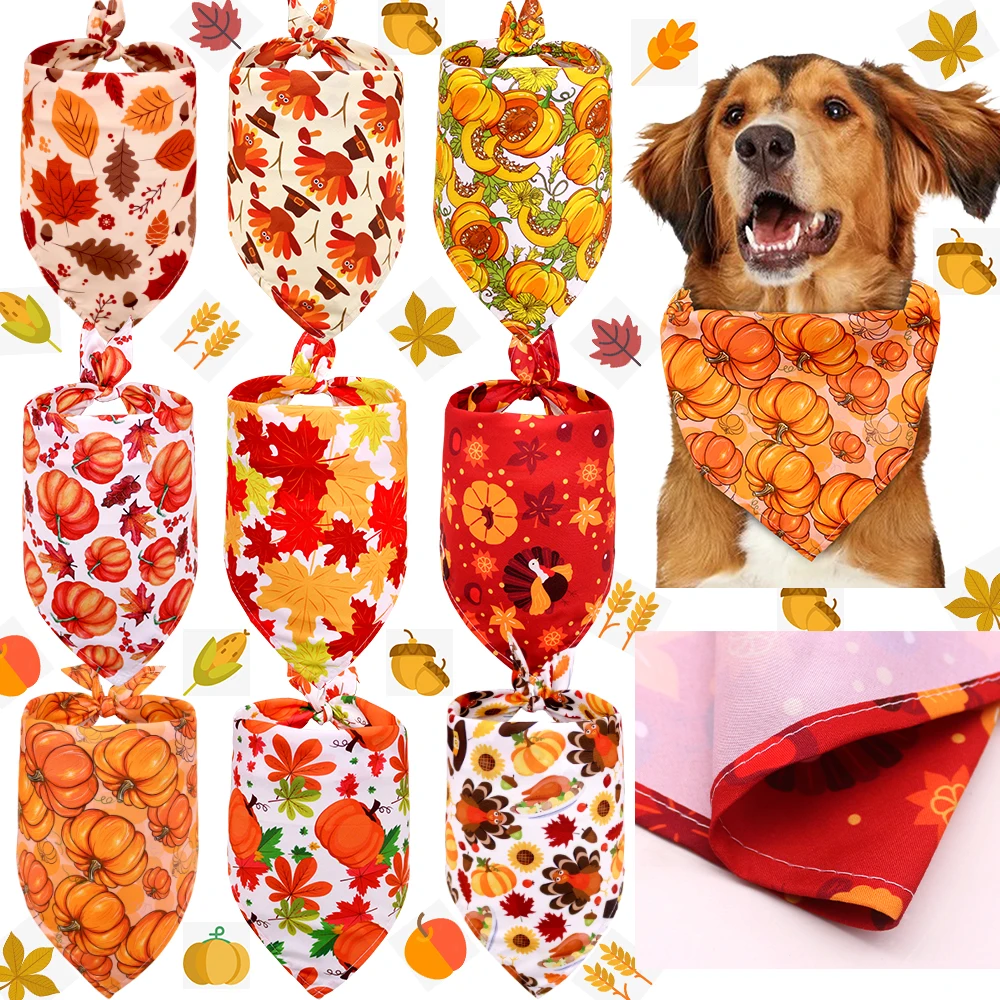 1pcs Fall Dog Bandana Turkey Style Pet Cat Dog Bandanas Scarf Polyester Small Dogs Puppy Bandana Bibs Thanksgiving Dog Supplies