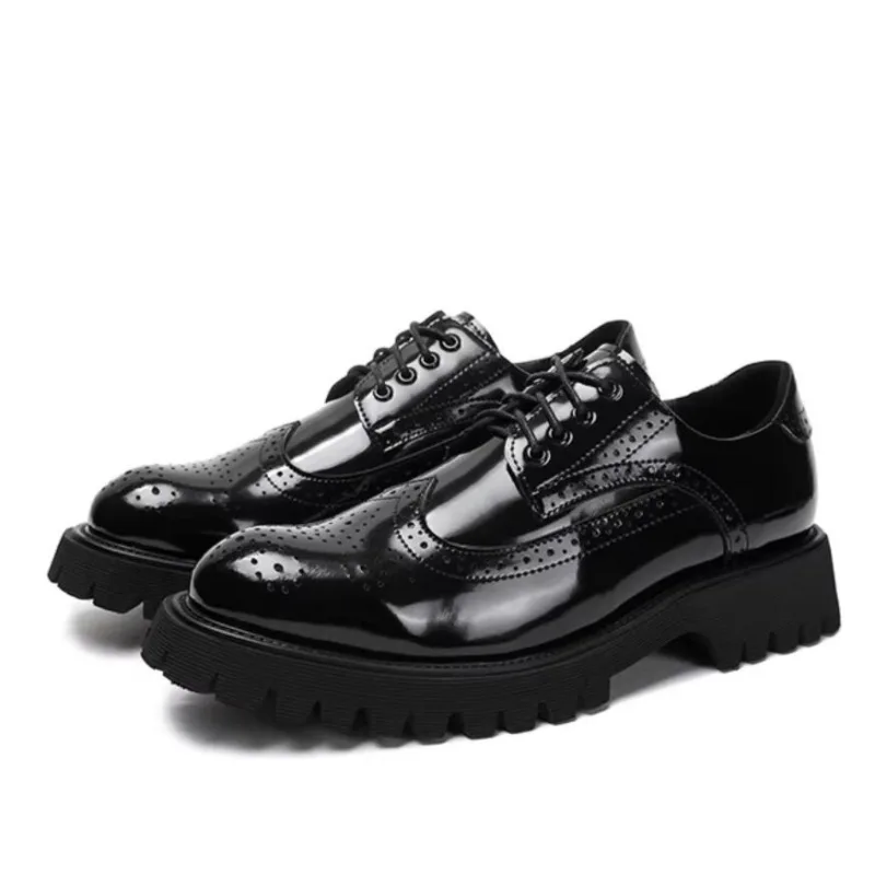 Brogues Pointed Toe Shoes Men Height Increase 5cm Genuine Leather Casual Business Formal Shoes Gentleman Wedding Shoes