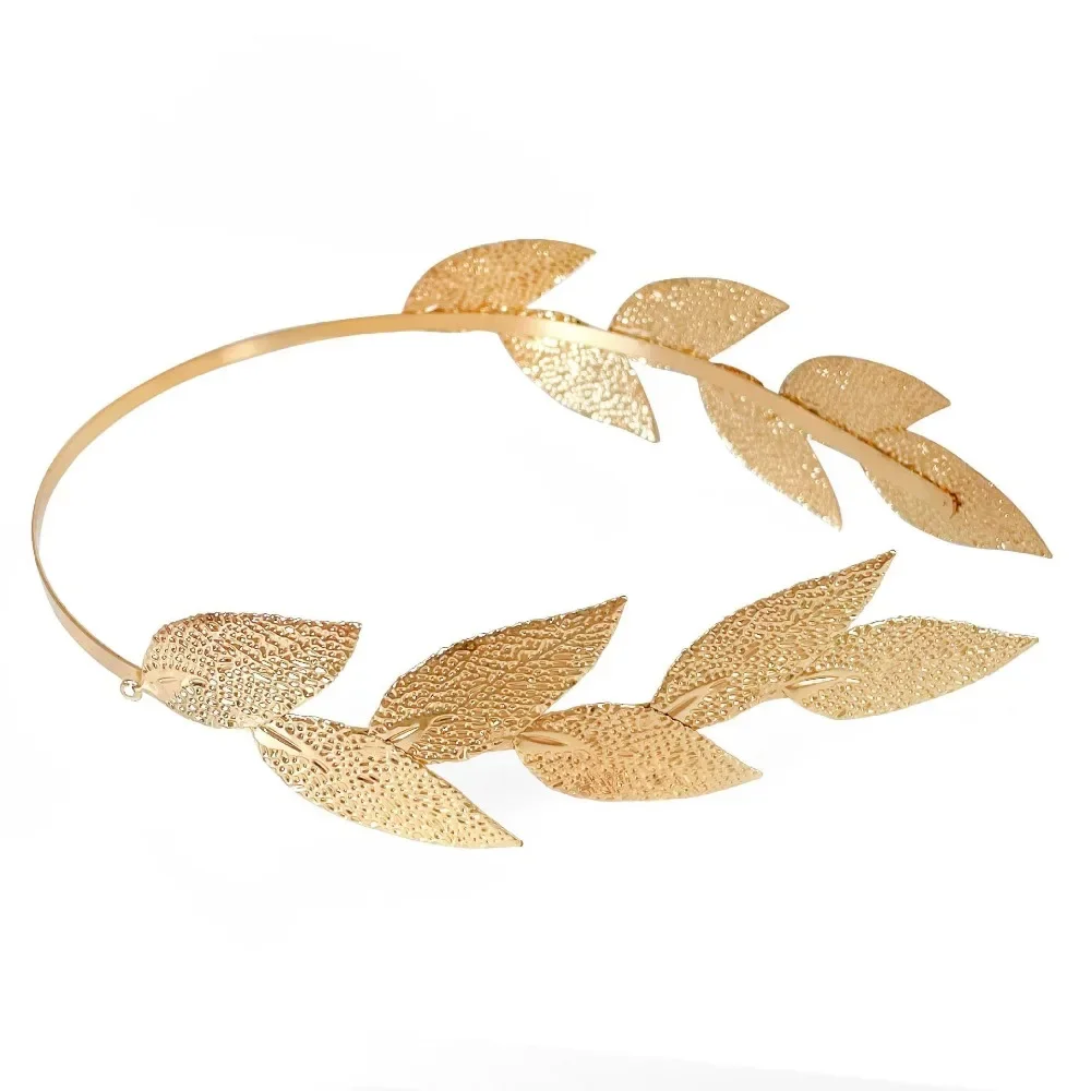 Braut-Haaraccessoires: Griechische goldfarbene Blatt-Stirnbänder für Damen, römische Diadem-Kronen-Tiaras, Kopfschmuck – Detail 11