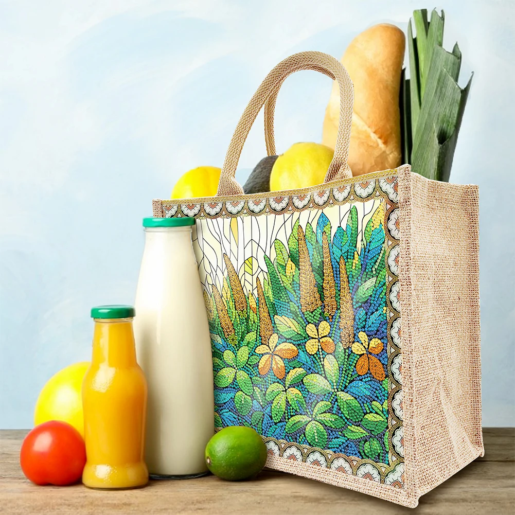 

Linen Garden Animal Diamond Art Large Capacity Handbag Portable Mosaic Diamond Painting Tote Bag Birthday Gift for Friends